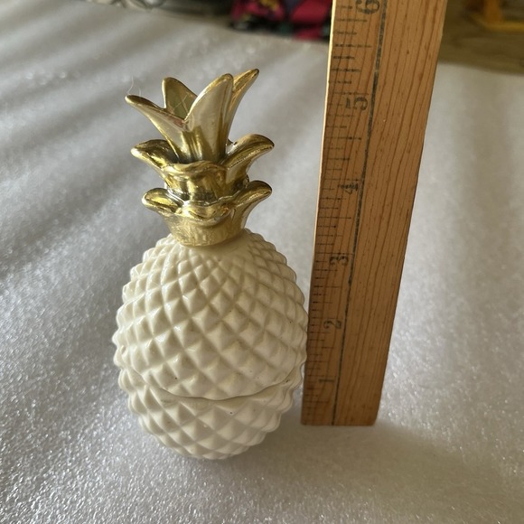 Pineapple Unique Trinket Holder Gold White Middle Opening 5.5" Tall - Picture 3 of 4